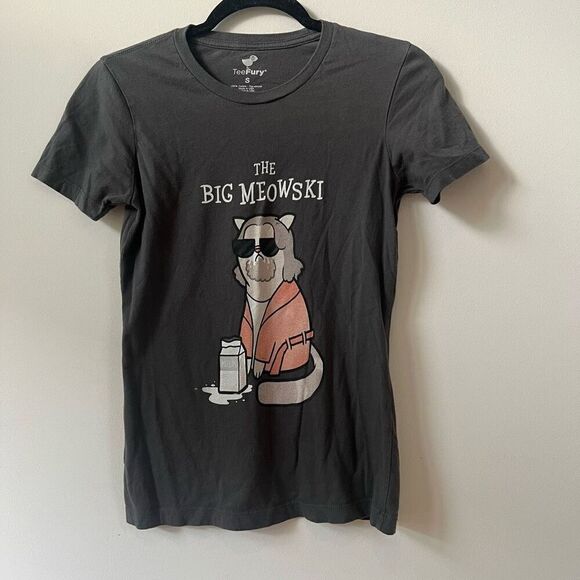 Tee Fury Women's Short Sleeve The Big Meowski Graphic T-Shirt Gray Size Small - Picture 1 of 5